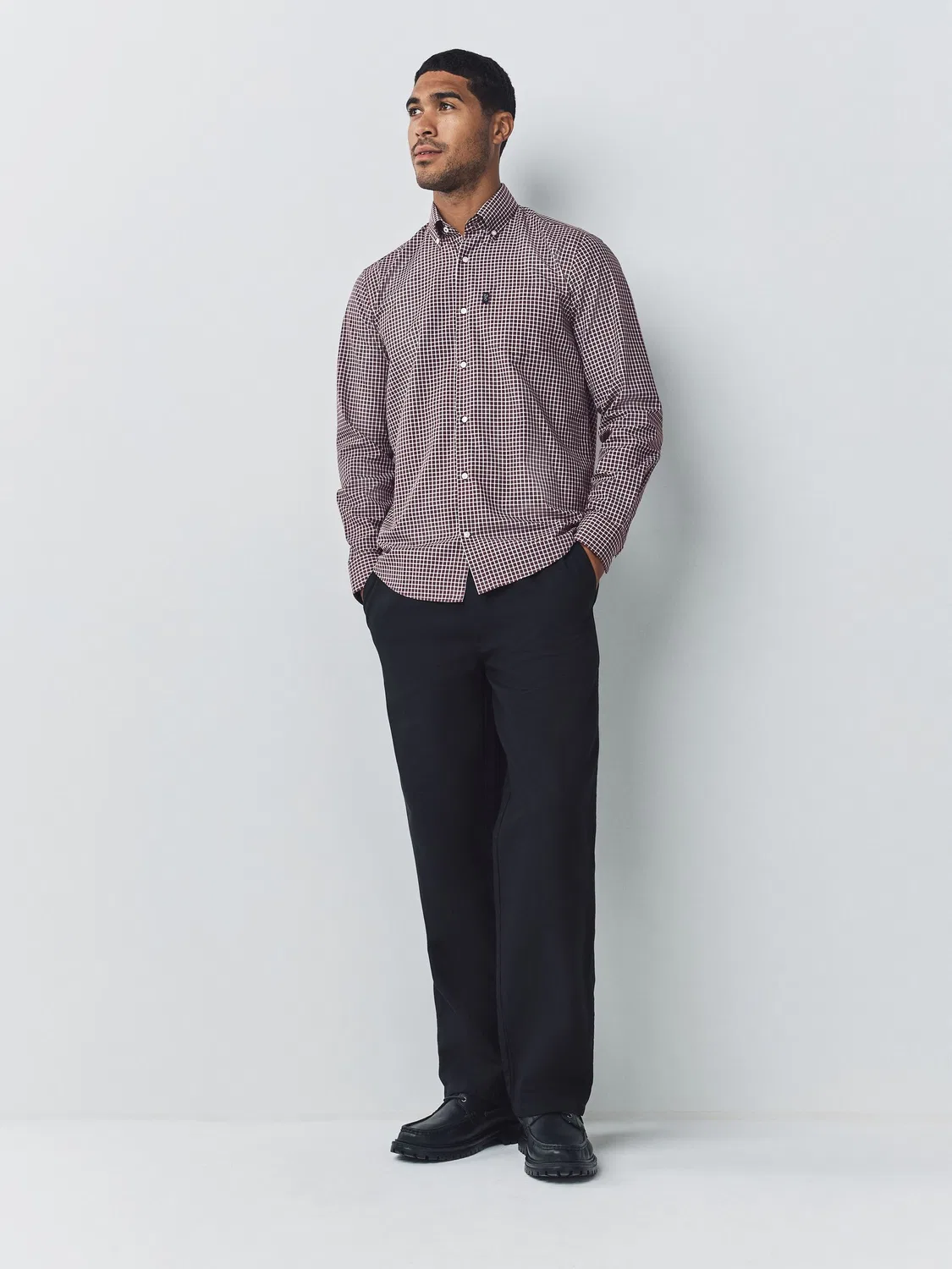 Рубашка оксфордская, Regular Fit Next, бордовый красный в клетку — фото 2