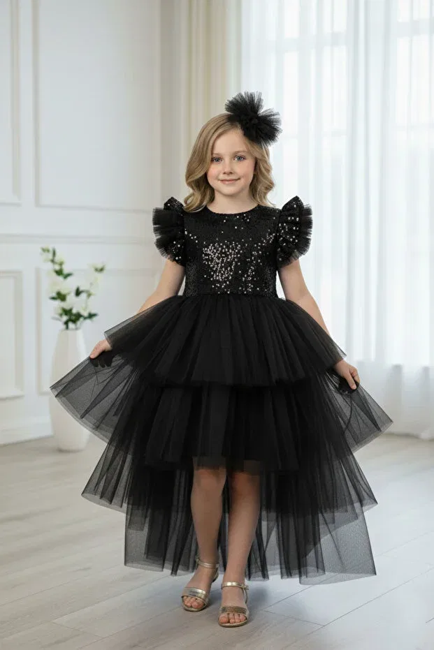 Детское платье для девочек с пайетками Hayal Model Abiyekids, Black