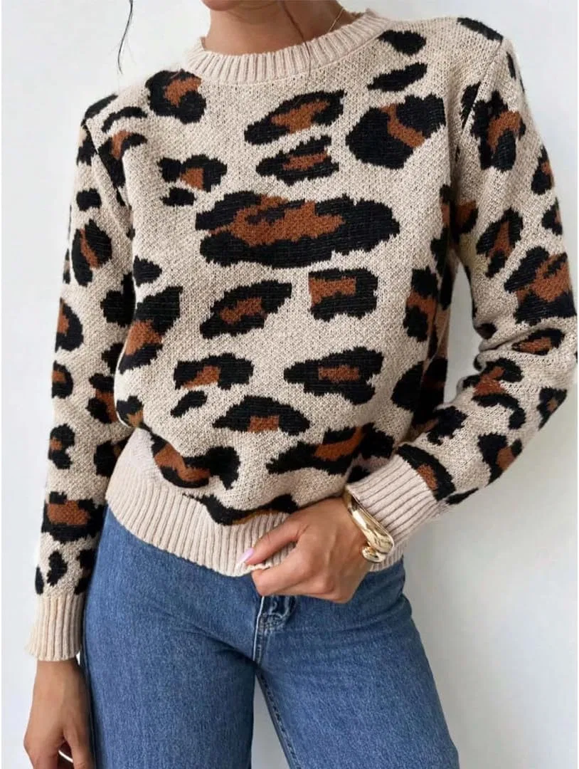 Женский свитер с принтом Retro Leopard Print, Leopard — фото 4