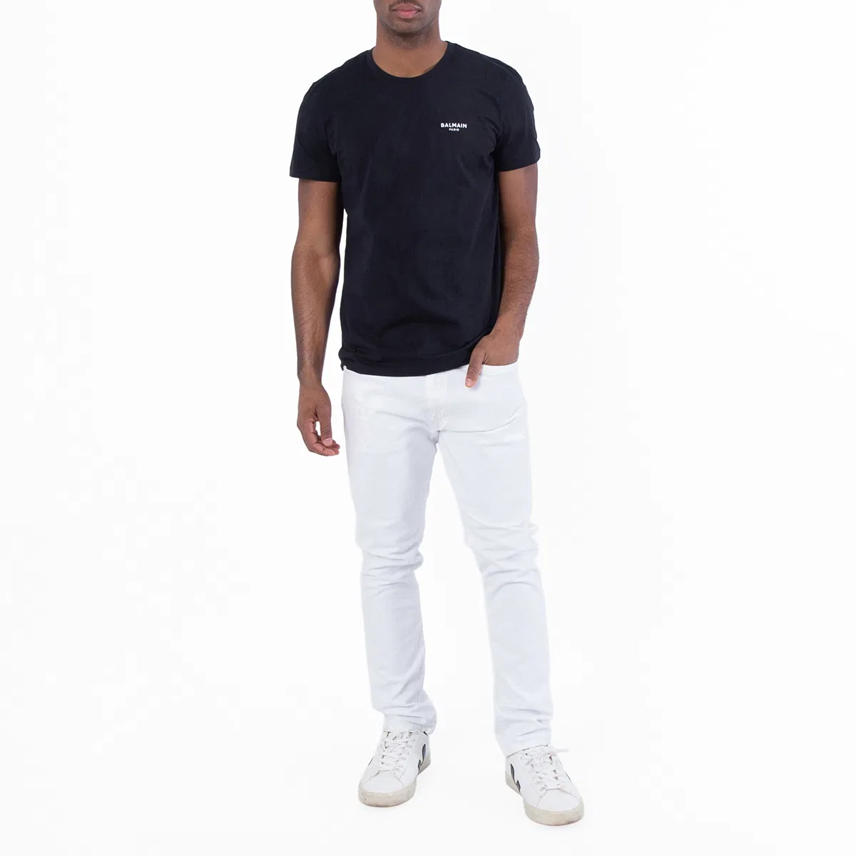 Футболка с принтом Small Flock Logo Print Balmain, Eab Black/White — фото 4