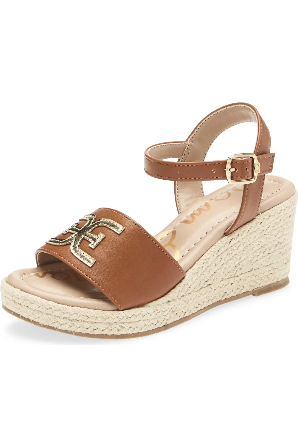 Детские сандалии эспадрильи на танкетке с ремешком Lucia Sam Edelman, Cognac