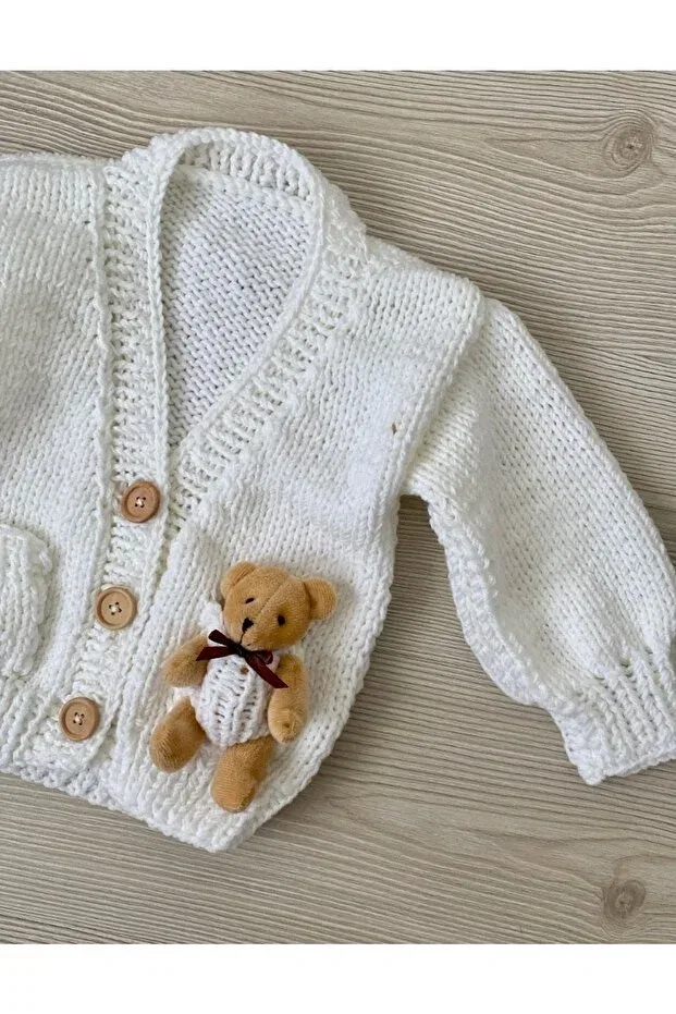 Детский кардиган для девочек с принтом Hand Knitted Baby Cardigan With Toys Hobihanem Tuhafiye, White