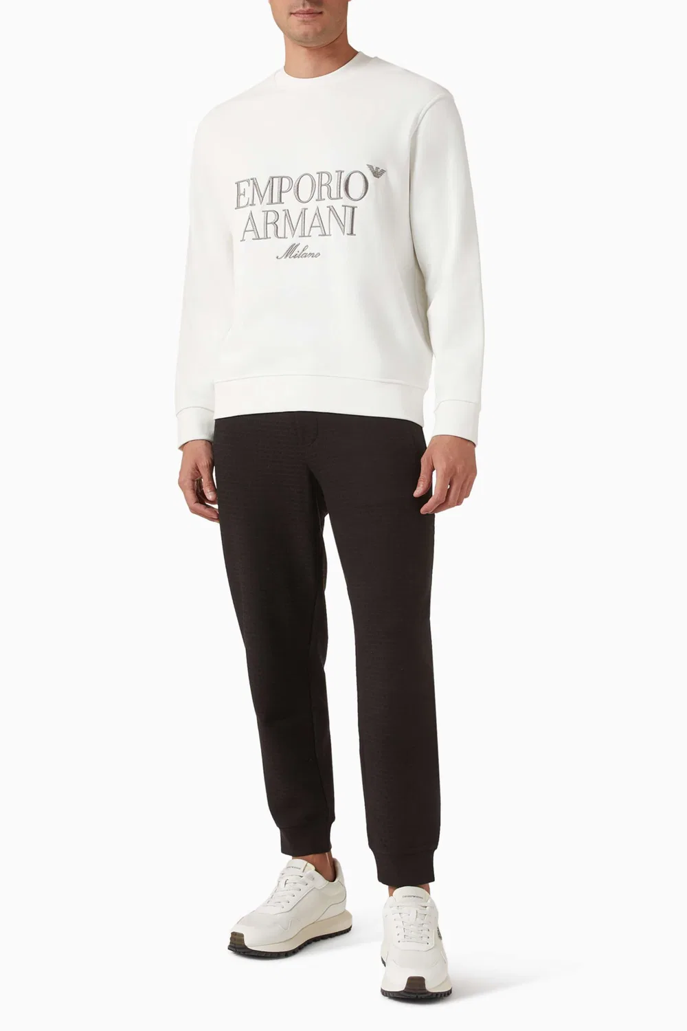 Свитшот из футера с логотипом Emporio Armani, белый — фото 2