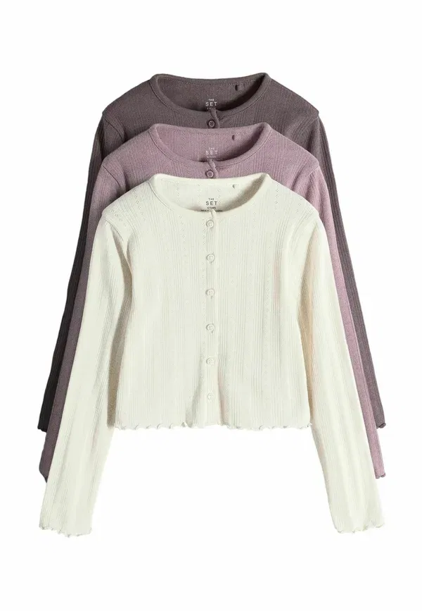 Детский кардиган из трикотажа 3-pack pointelle long sleeve cardigans The Set purple lilac, cream, фиолетовый/сиреневый — фото 4