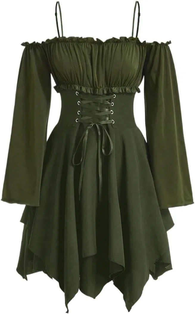 Женское повседневное платье с асимметричным вырезом A-line, Army Green
