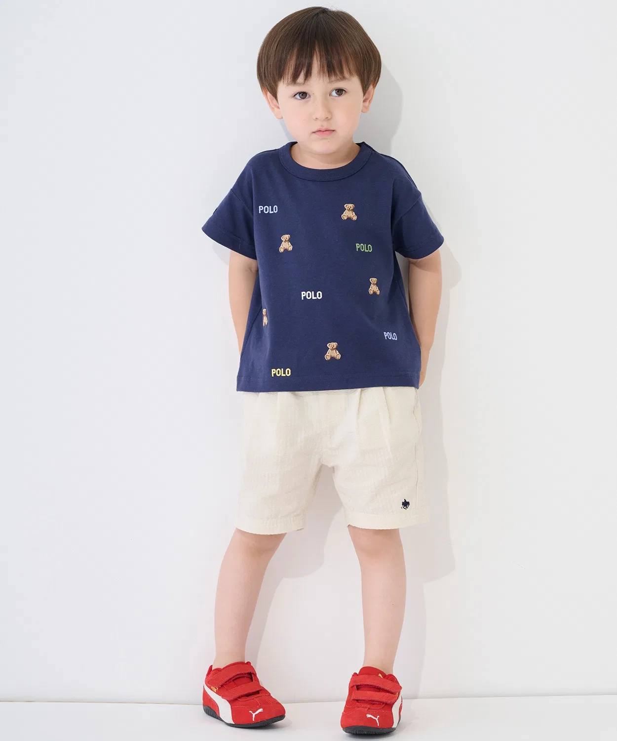 Детская футболка с вышивкой медведя с логотипом, с коротким рукавом, POLO BCS, petit main, Blue — фото 2