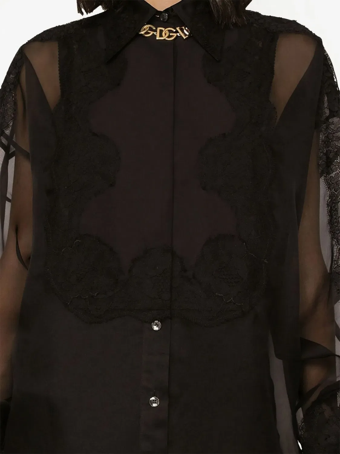 Dolce & Gabbana Рубашка‑смокинг из органзы, черная — фото 2