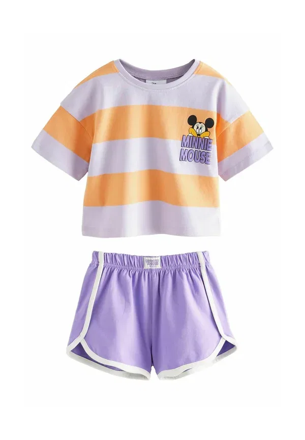 Комплект с коротким рукавом и шортами с принтом Minnie Mouse Regular Fit Next, оранжево-фиолетовый в полоску