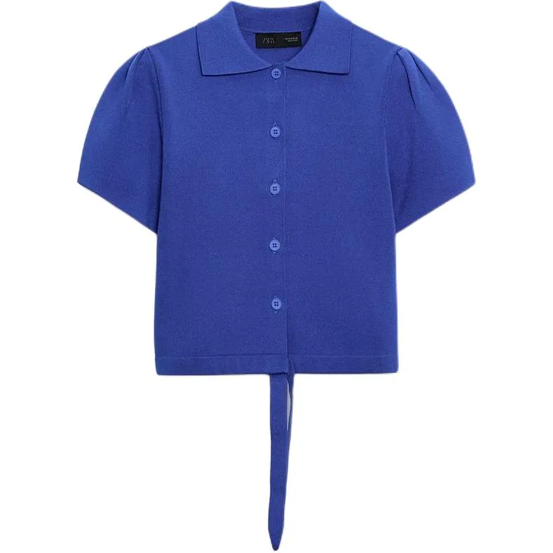Женский вязаный жакет с лацканами Blue ZARA, Blue