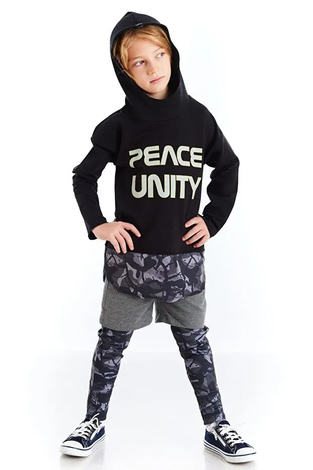 Детские свитшот для мальчиков с принтом Unity Slogan Printed Hooded Boys' Sweatshirt Colorinas, Black — фото 3