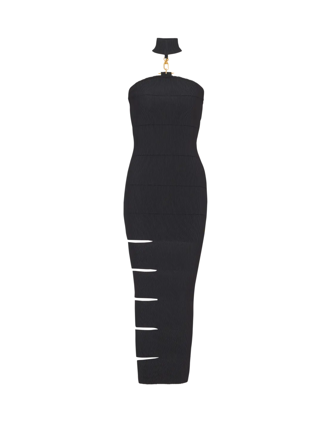 

Длинное платье без рукавов с отделкой декором Balmain, черный