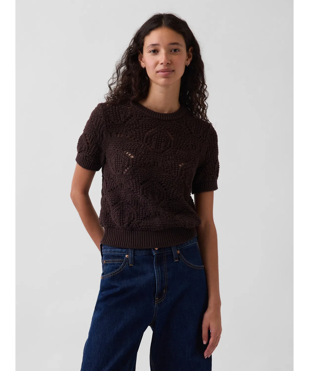 Женский хлопковый свитер с ажурным узором GAP, Brown