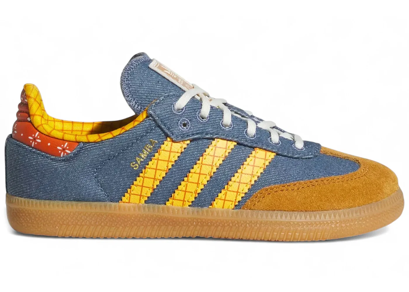 Детские кроссовки для мальчиков с принтом Adidas Samba OG Disney Pixar's Toy Story Woody, Crew Blue Crew Yellow Off White