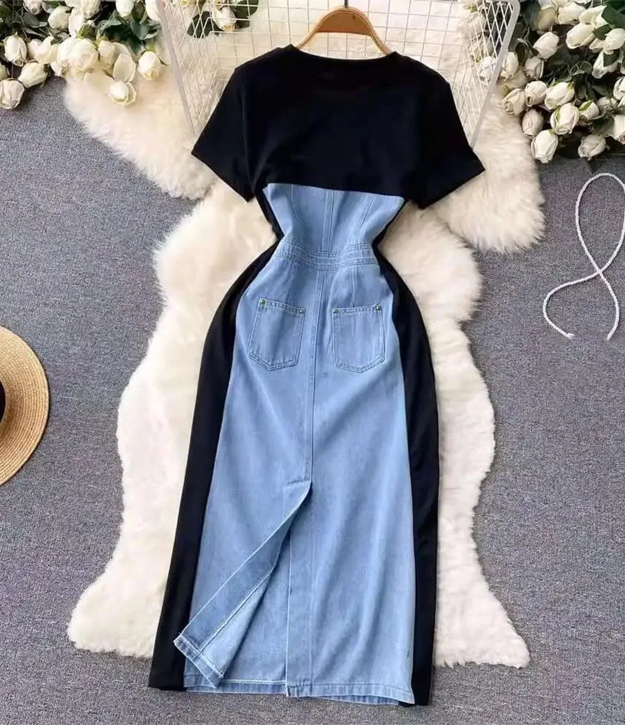 Женское джинсовое платье с цветочной вышивкой, Blue — фото 4
