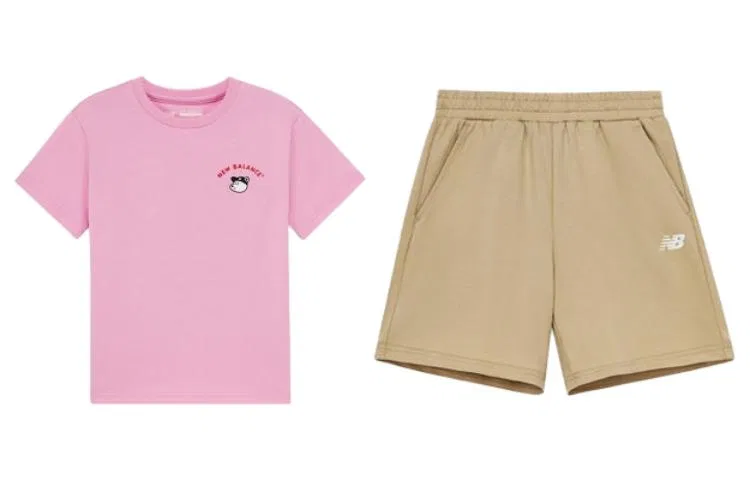 Детский спортивный комплект с круглым вырезом New Balance, Pink/Khaki
