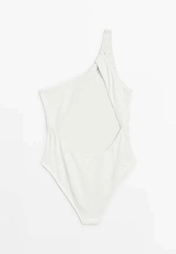 Купальник однотонный Textured asymmetric swimsuit Massimo Dutti, белый — фото 3