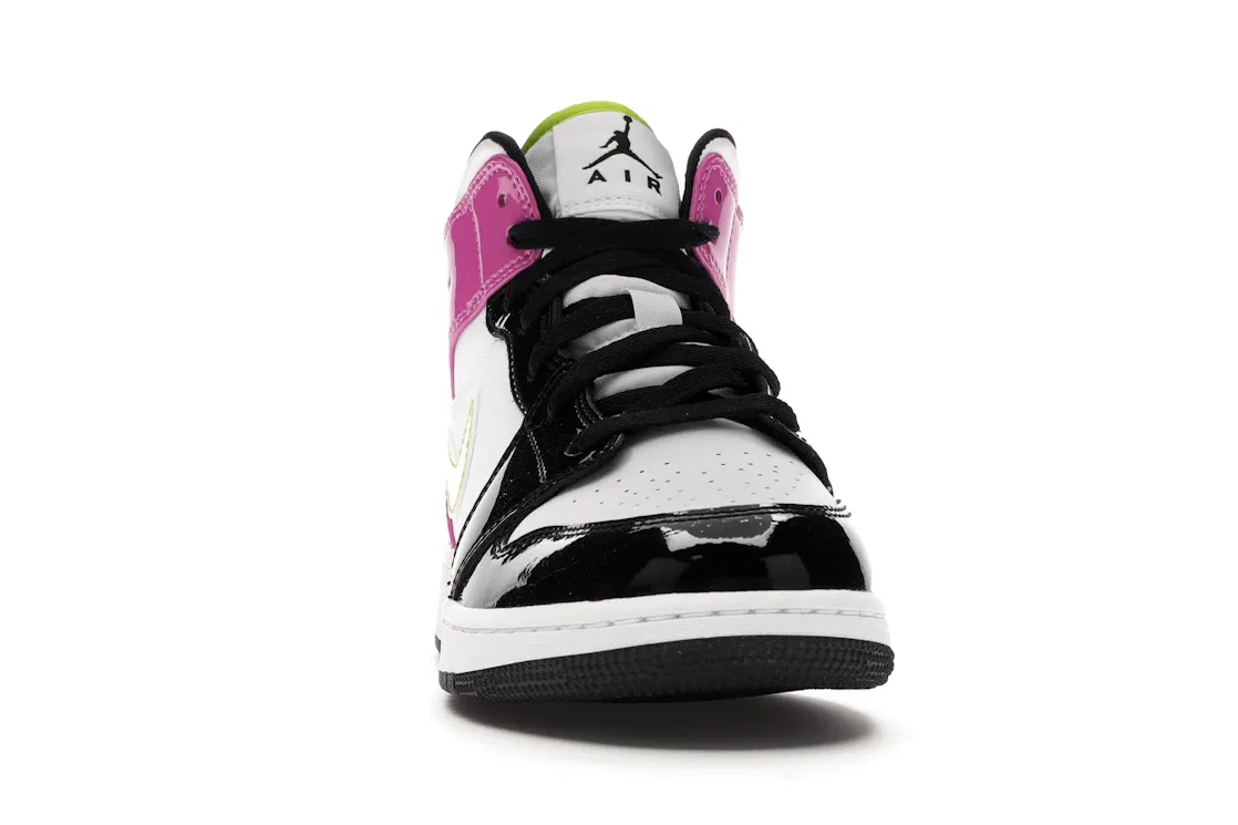 Детские кроссовки с высоким берцем Jordan 1 Mid White Black Cyber Pink GS Jordan, White/Cyber-Active Fuchsia-Black — фото 2
