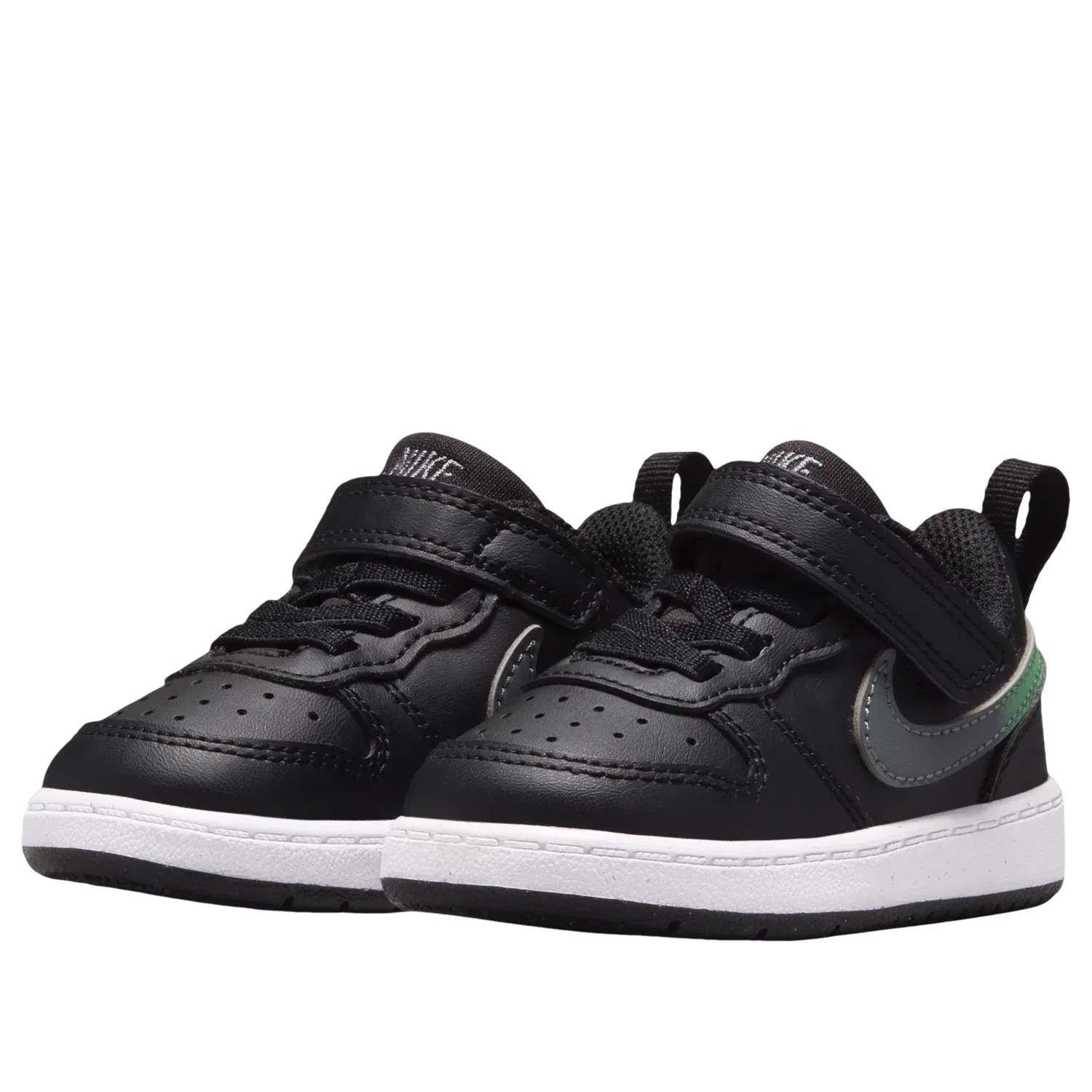 Детские кроссовки с кожаным верхом Court Borough Low 'Black Smoke Grey' Nike, Black/Smoke Grey/White/Illusion Green — фото 3