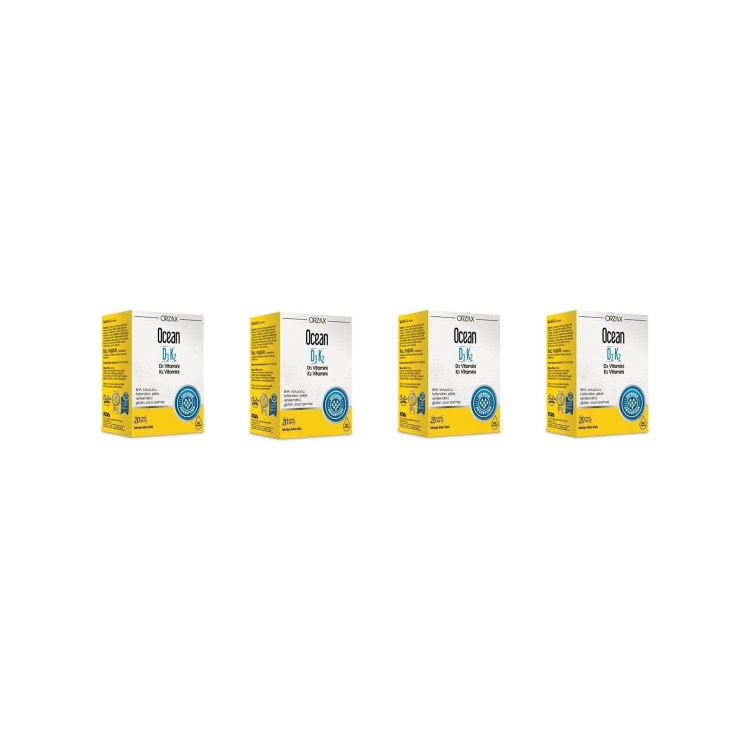 

Витаминные капли Orzax Ocean D3 / K2, 4 флакона по 20 мл