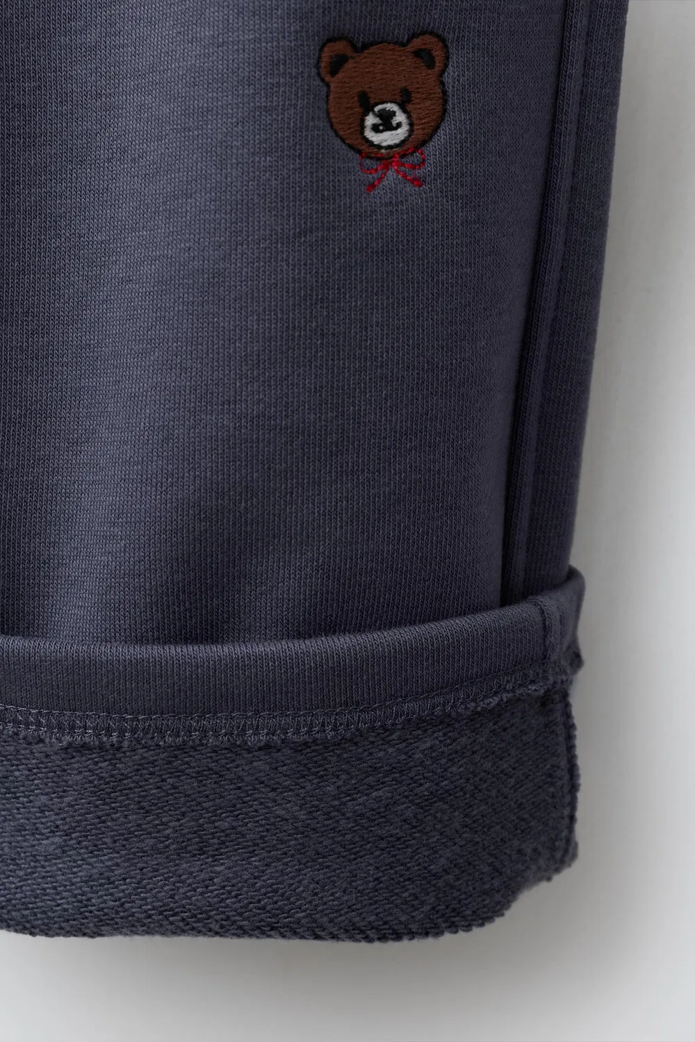 Плюшевые брюки с вышитым изображением медведя, широкие штанины. ZARA, Navy blue — фото 4