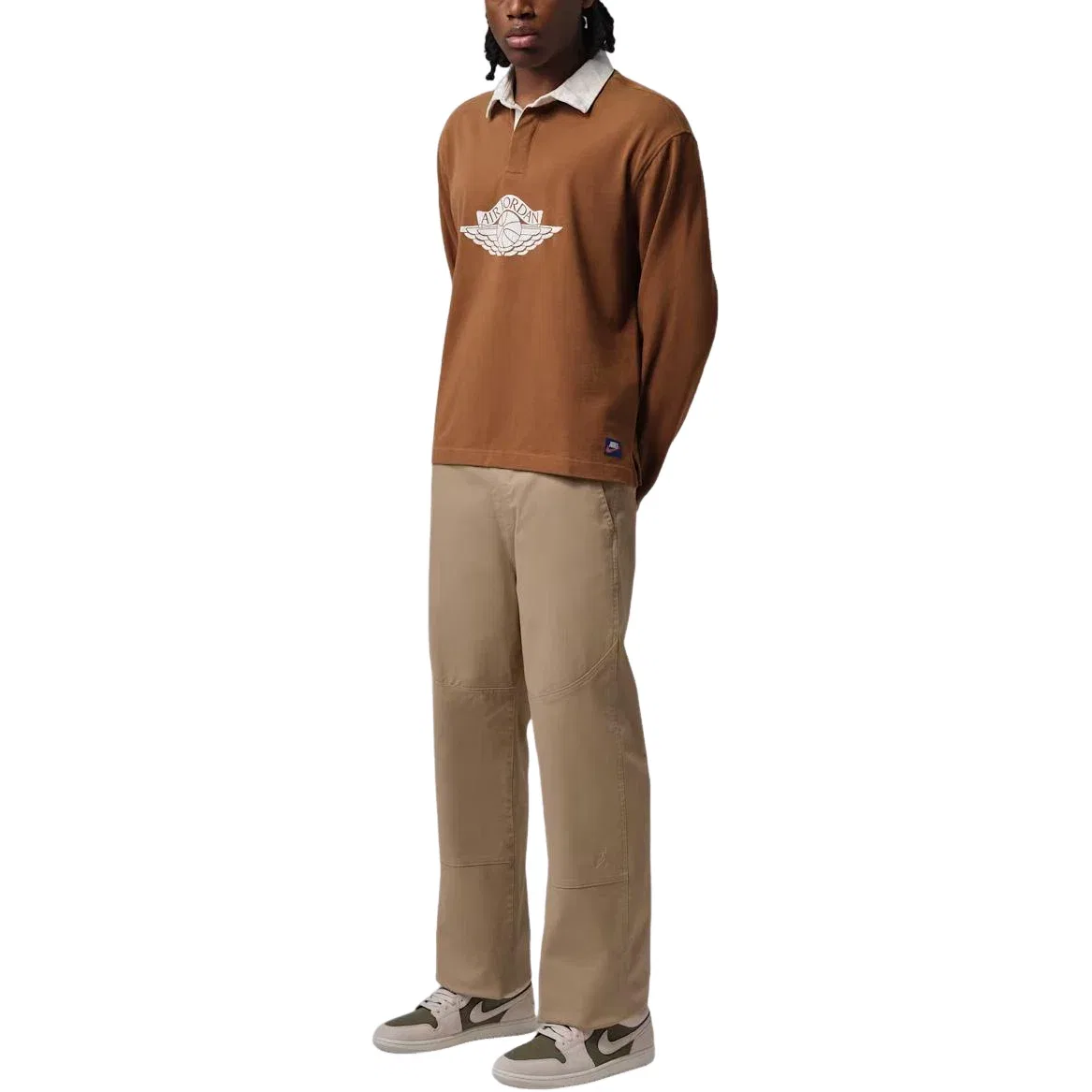 Мужская футболка-регби с длинным рукавом Jordan Flight Essentials, цвет Light British Tan Sail Shadow Brown — фото 3