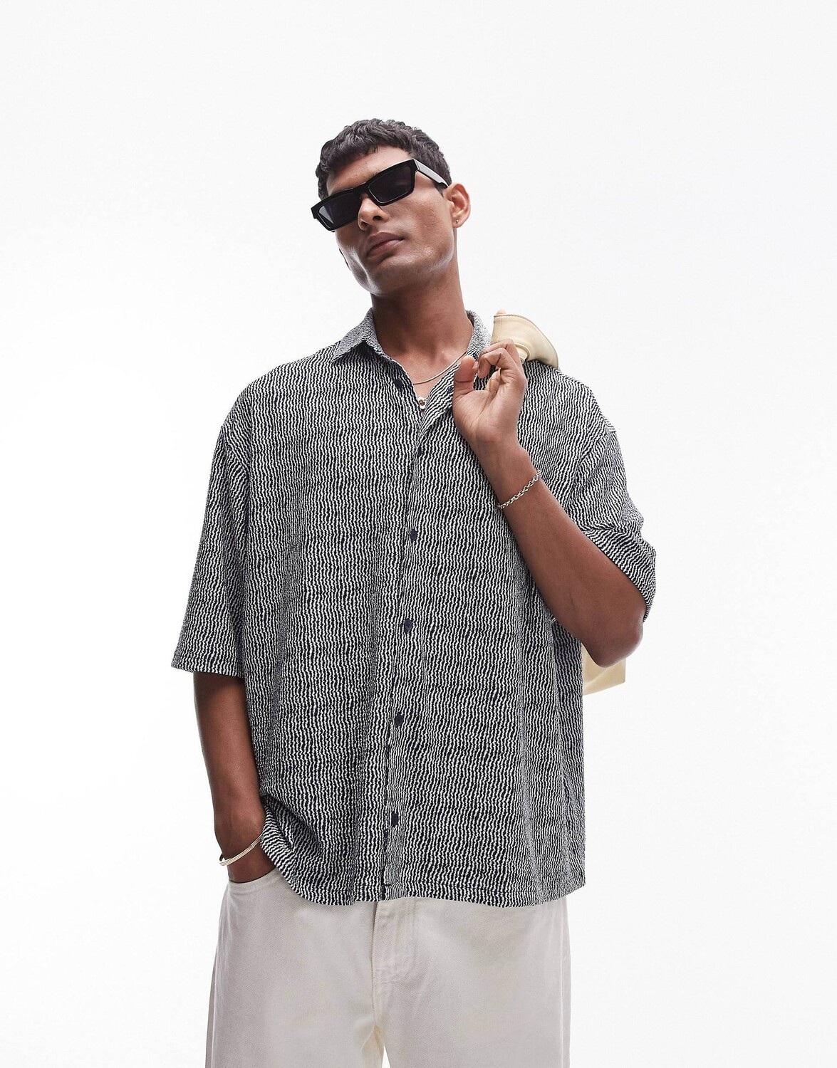

Рубашка Topman Button-Down Cropped Jersey Polo With Pattern, темно-синий