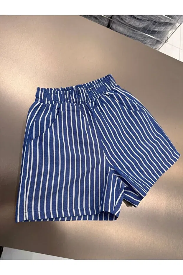 Детские шорты для девочек с принтом Poalakıds, Blue Stripes — фото 3