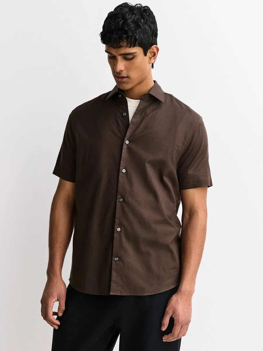 Рубашка Next Regular fit Button Up Shirt 'N. Premium' темно-коричневого цвета — фото 2