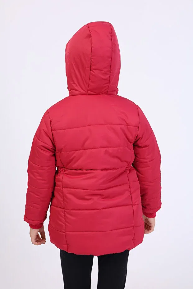 Детское пальто для девочек с капюшоном Girl'S Water Repellent K Hooded Coat With Zipper And Snap Closure Pockets - Faux Fur Inside Toontoy, Cherry — фото 2