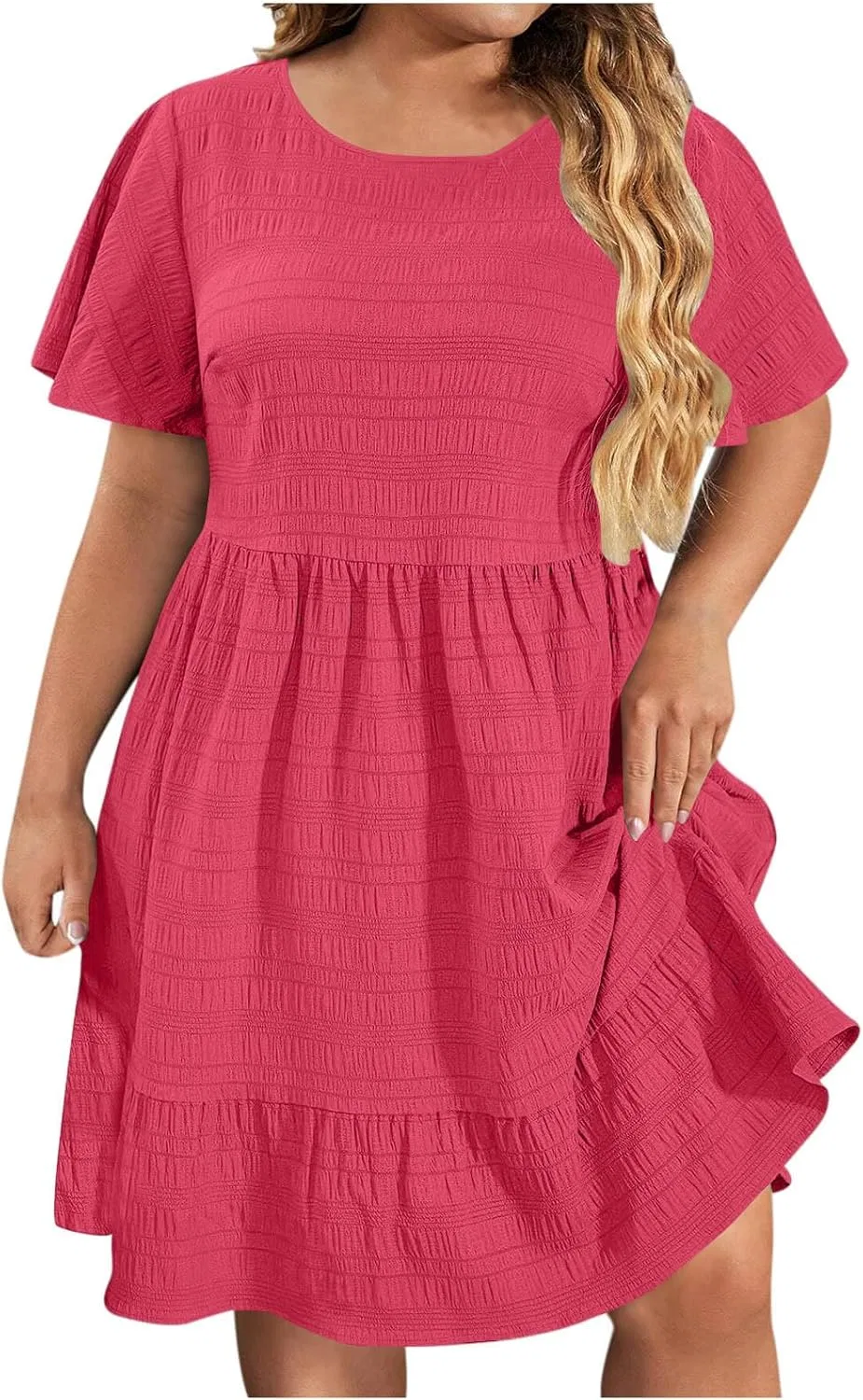 Повседневное платье свободного кроя с высокой талией, Hot Pink