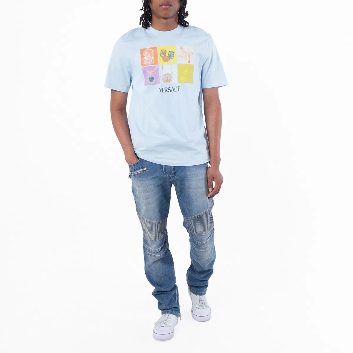 Футболка с принтом Pop Jewels Cotton Versace, 95 Pastel Blue / Stampa — фото 4