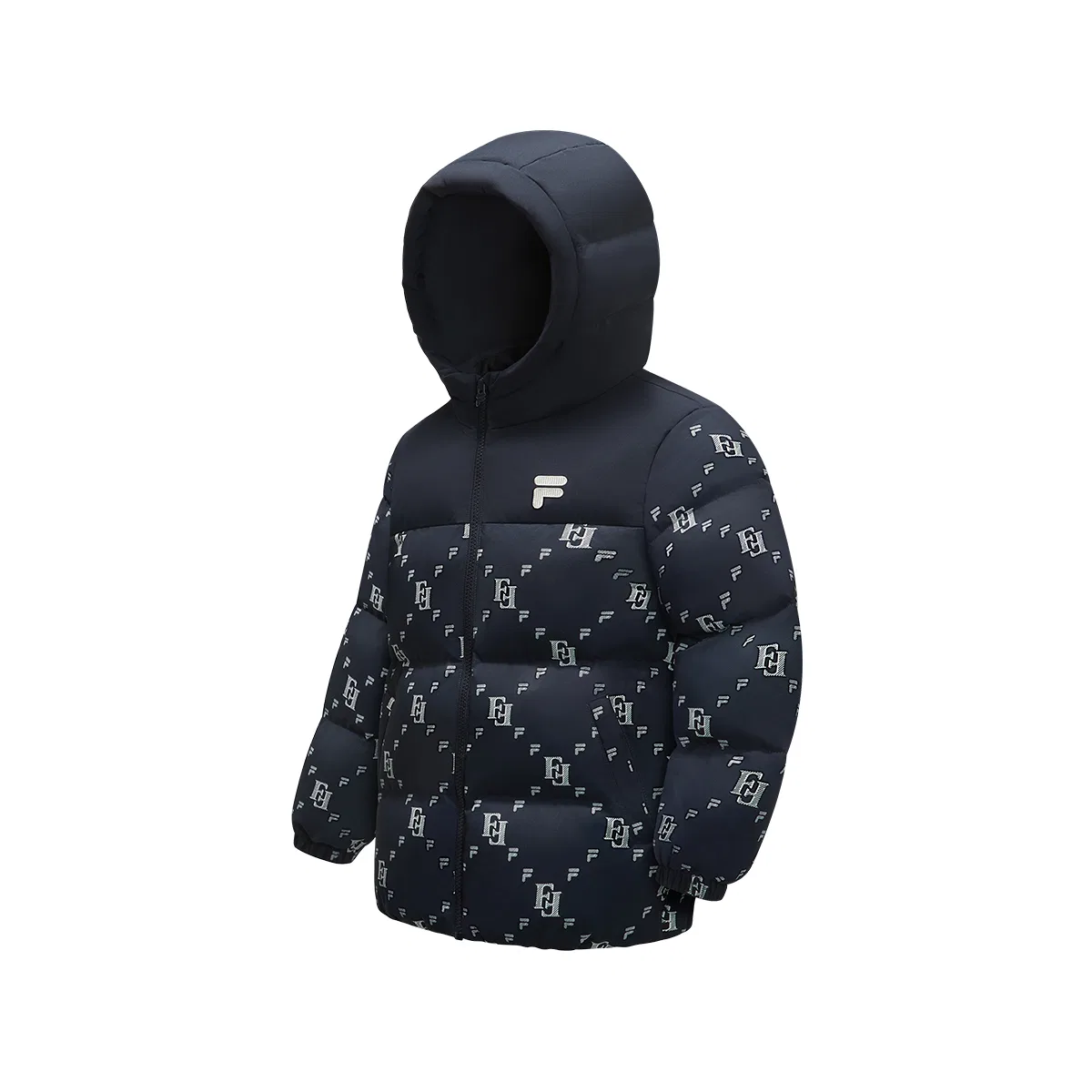 Детское пуховое пальто с капюшоном All Over Print FILA KIDS, Черный — фото 4