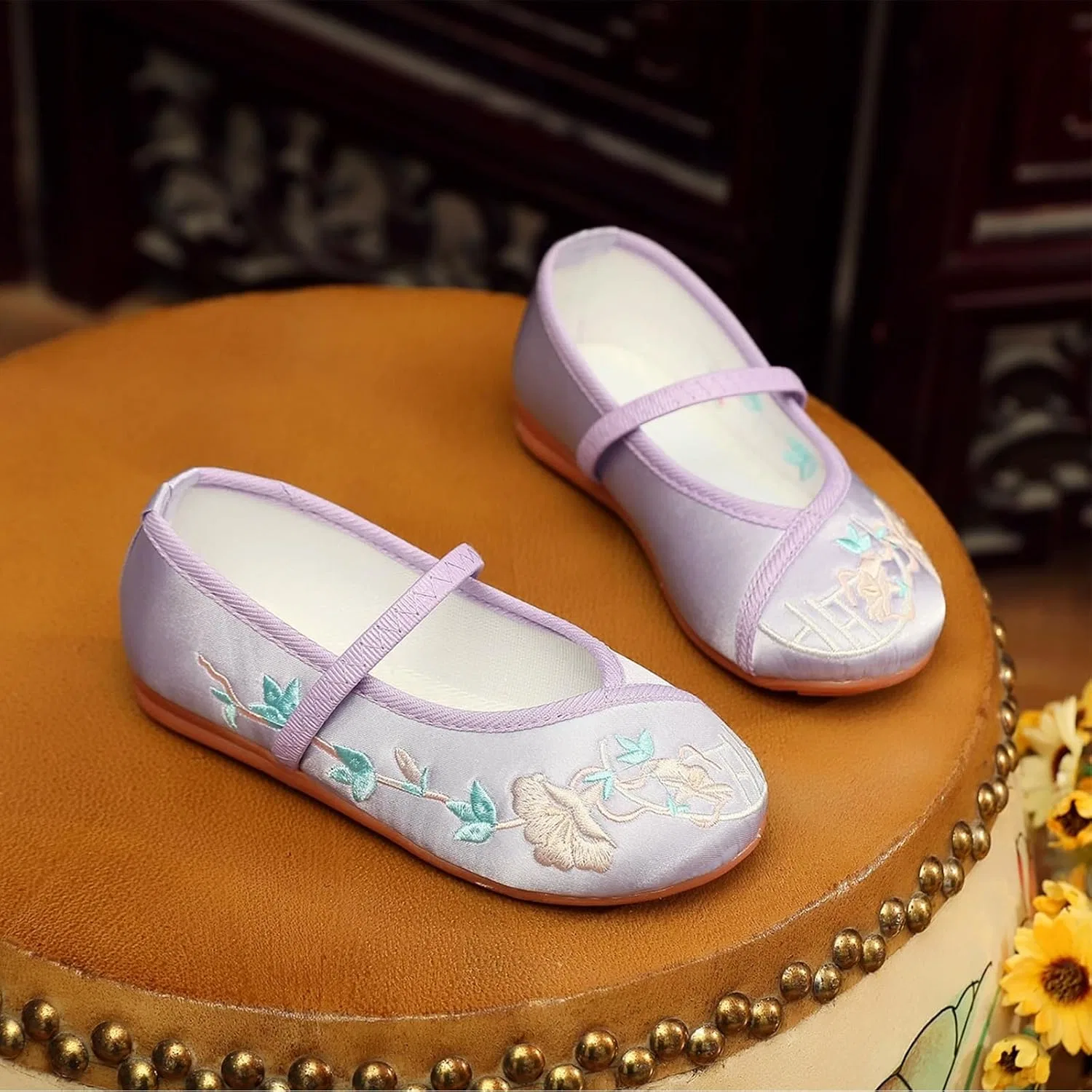 Детские туфли Мэри-Джейн с цветочной вышивкой Magical Floral Print Costume Shoes Anproity, Purple — фото 2