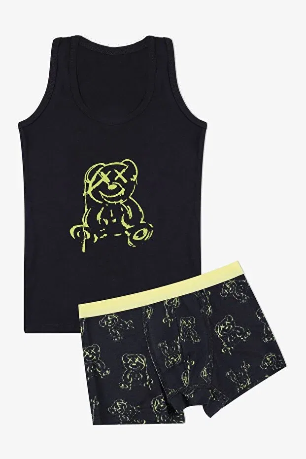 Детский комплект боксеров для мальчиков с принтом Boy'S black teddy bear patterned athlete boxer set Koza Iç Giyim, 3400-30