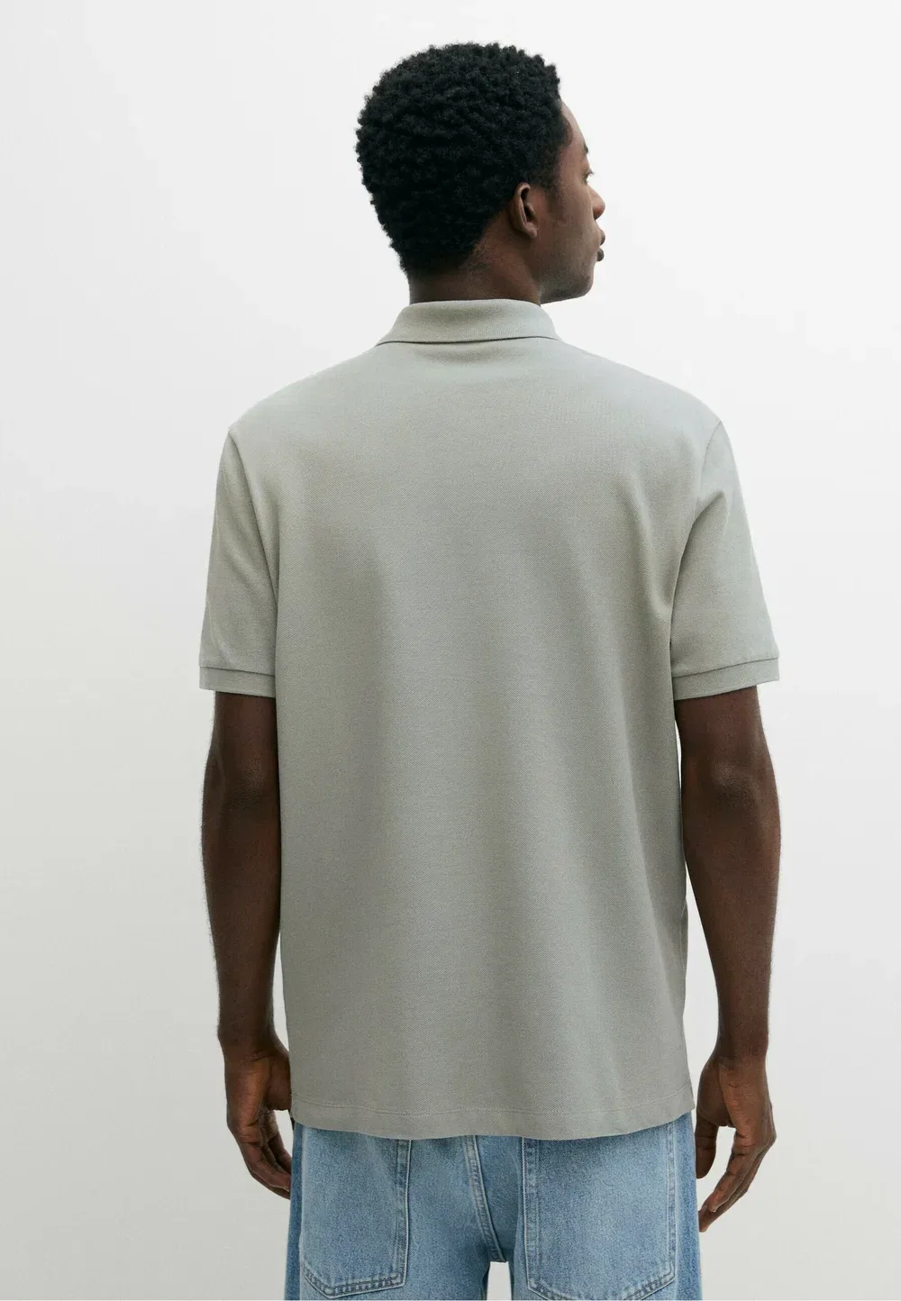 Поло из микротекстурированного хлопкового пике - рубашка поло Massimo Dutti, Mint — фото 3