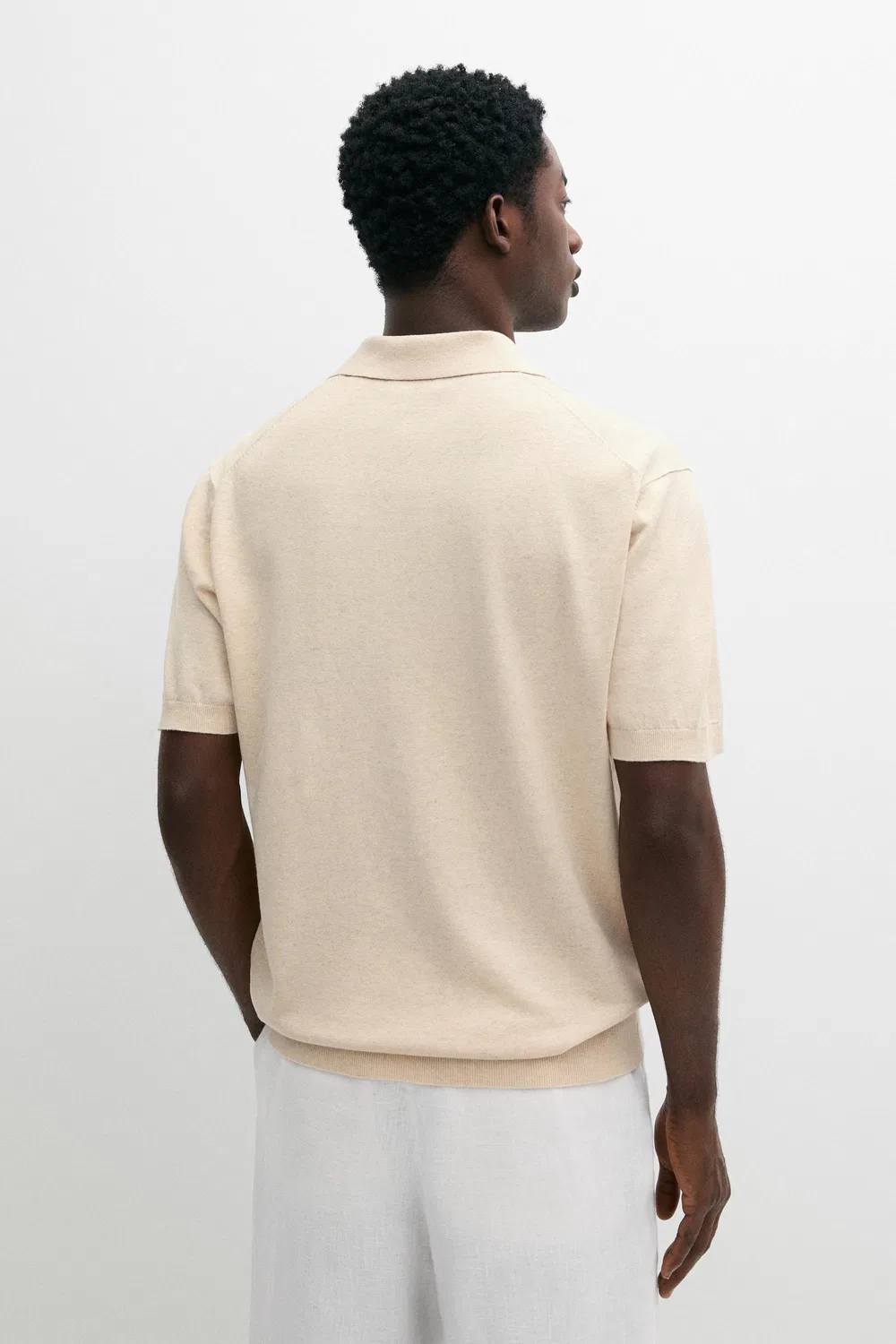Поло Massimo Dutti Cotton Linen Blend Shirt, бежевый — фото 4