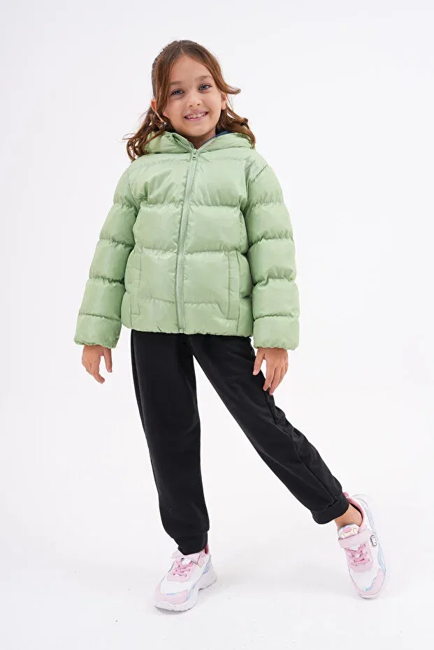 Детский зимнее пуховик для девочек с капюшоном Roba Kids, Light Green — фото 4