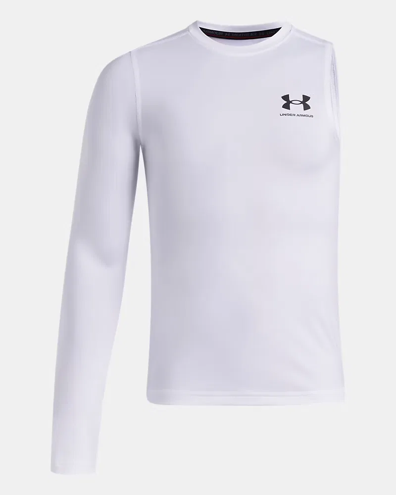 Лонгслив для мальчиков быстросохнущий HeatGear Asymmetrical Right UnderArmour, White/Black — фото 4