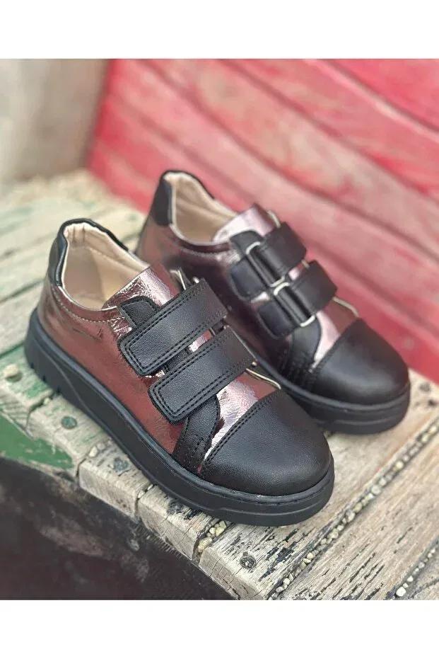 Детские туфли для девочек с ортопедической стелькой Surpie Shoes, Black - Platinum