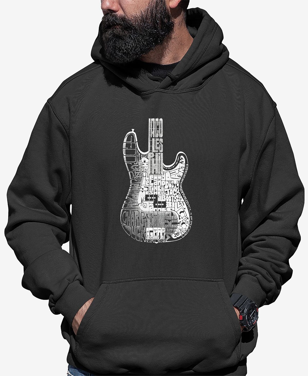 

Мужская толстовка с капюшоном word art bass guitar LA Pop Art, темно-серый