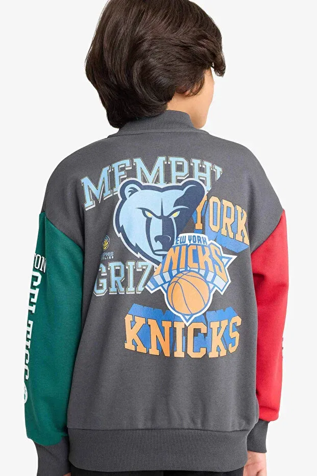 Детская куртка-бомбер с принтом NBA Current Teams College Collar Back Printed Defacto, Anthra — фото 3