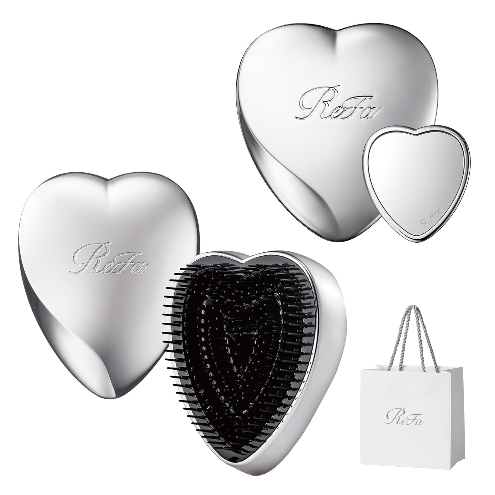 Набор зеркало и расческа ReFa Heart, silver