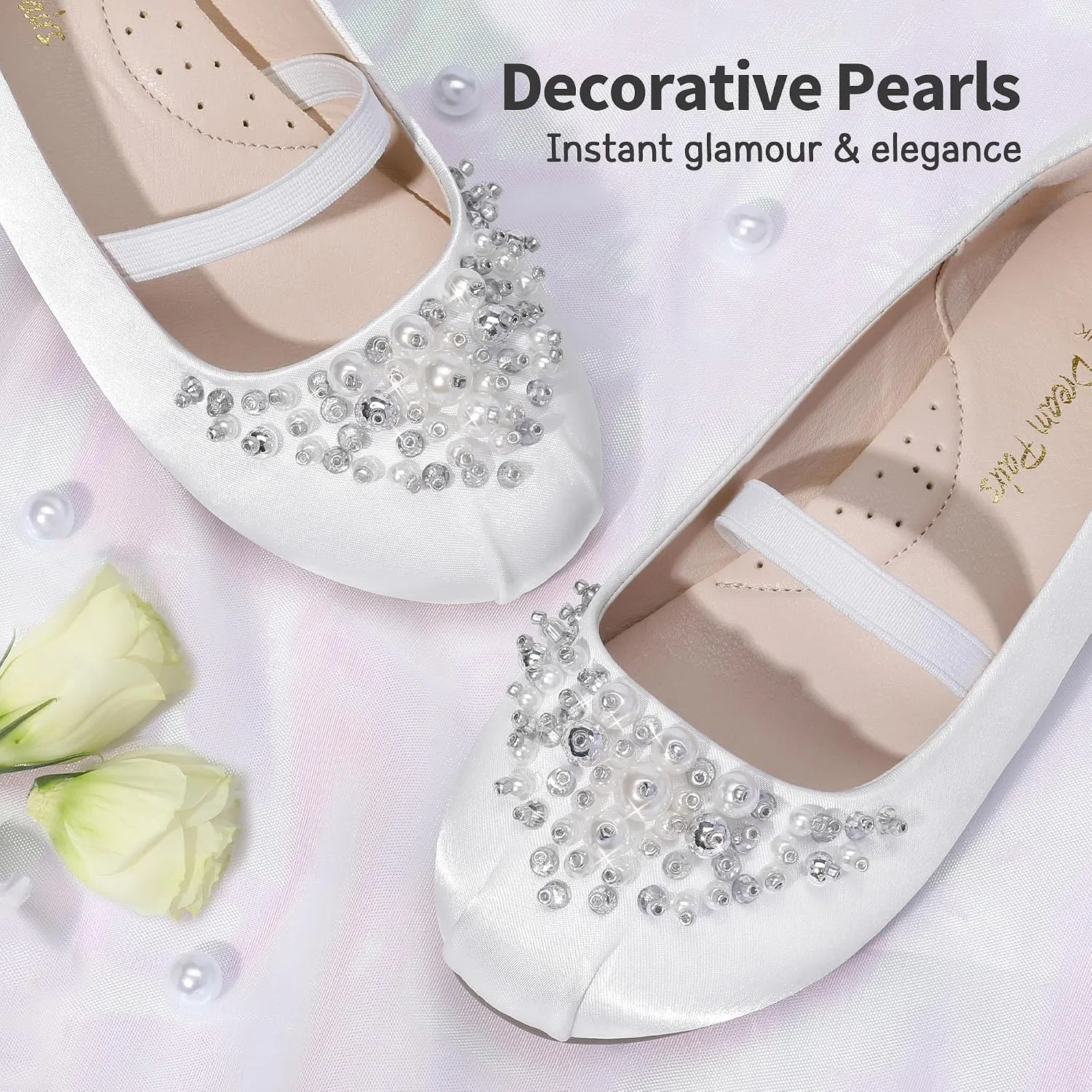 Детские балетки для девочек с цветочным принтом Mary Jane DREAM PAIRS, White — фото 4