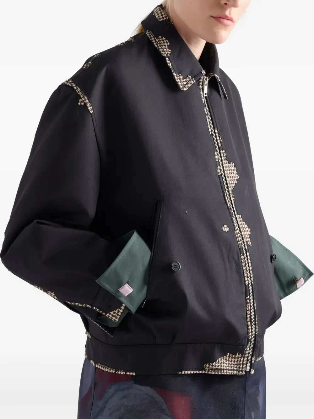 Куртка из кожи и ткани "гусиная лапка" Prada, черный — фото 4