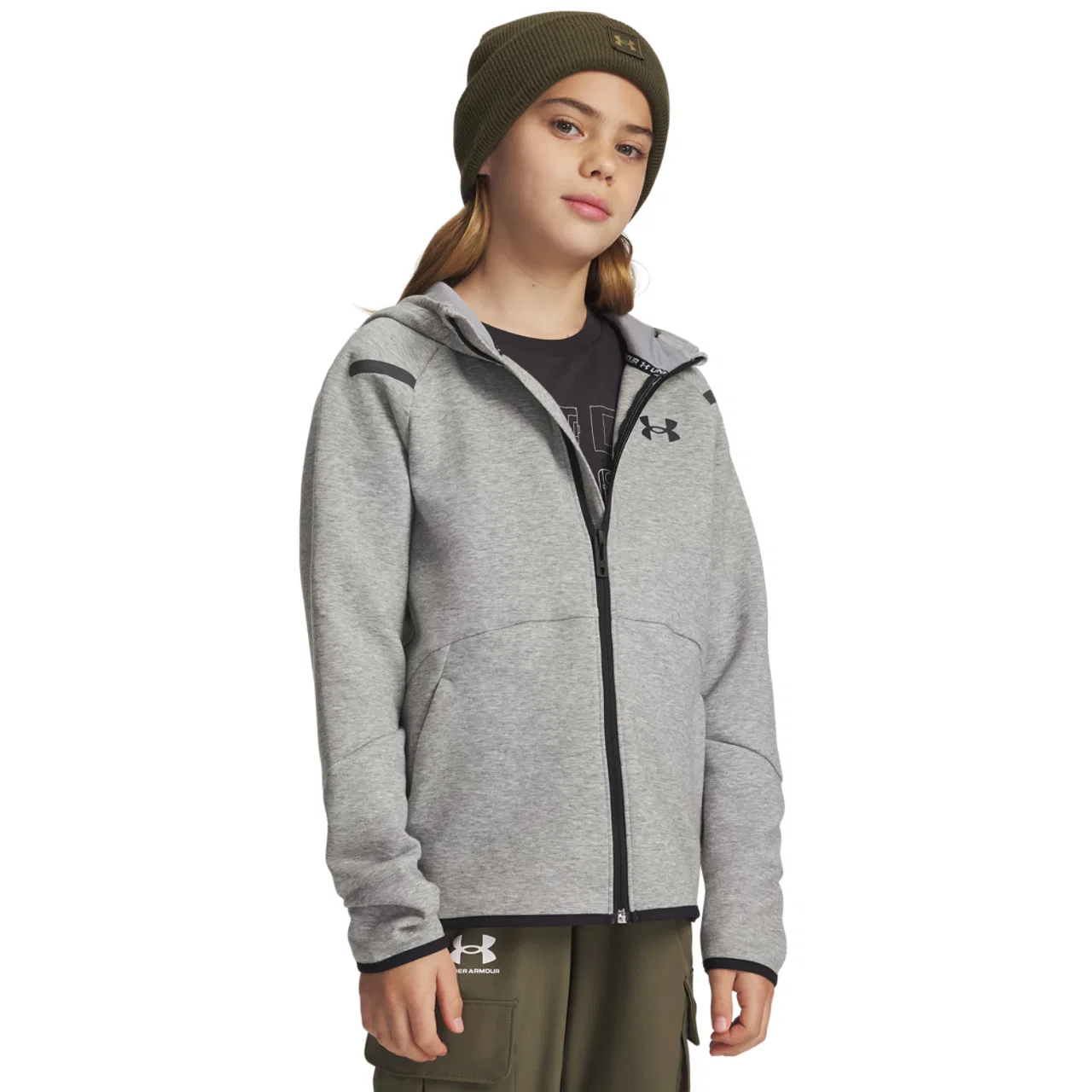 Детская толстовка на молнии Unstoppable Fleece Under Armour, цвет Black/Mod Gray
