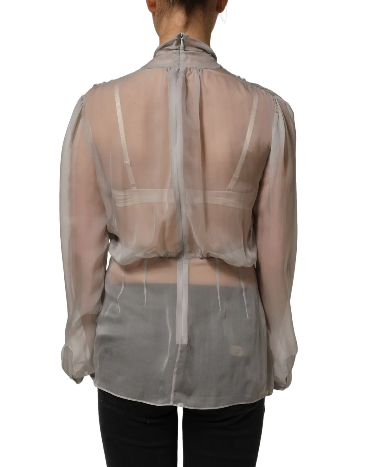 Женская блузка с бантом-воротником из шифона Collared Long Sleeves Blouse Dolce & Gabbana, Gray — фото 2