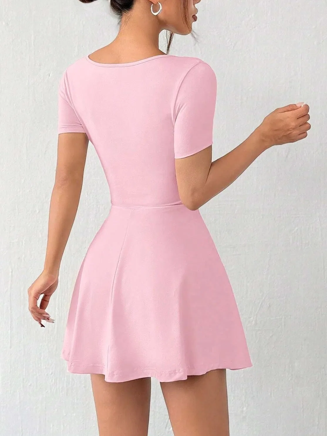 Женское мини-платье А-силуэта с длинным рукавом Knitted, Pink — фото 2