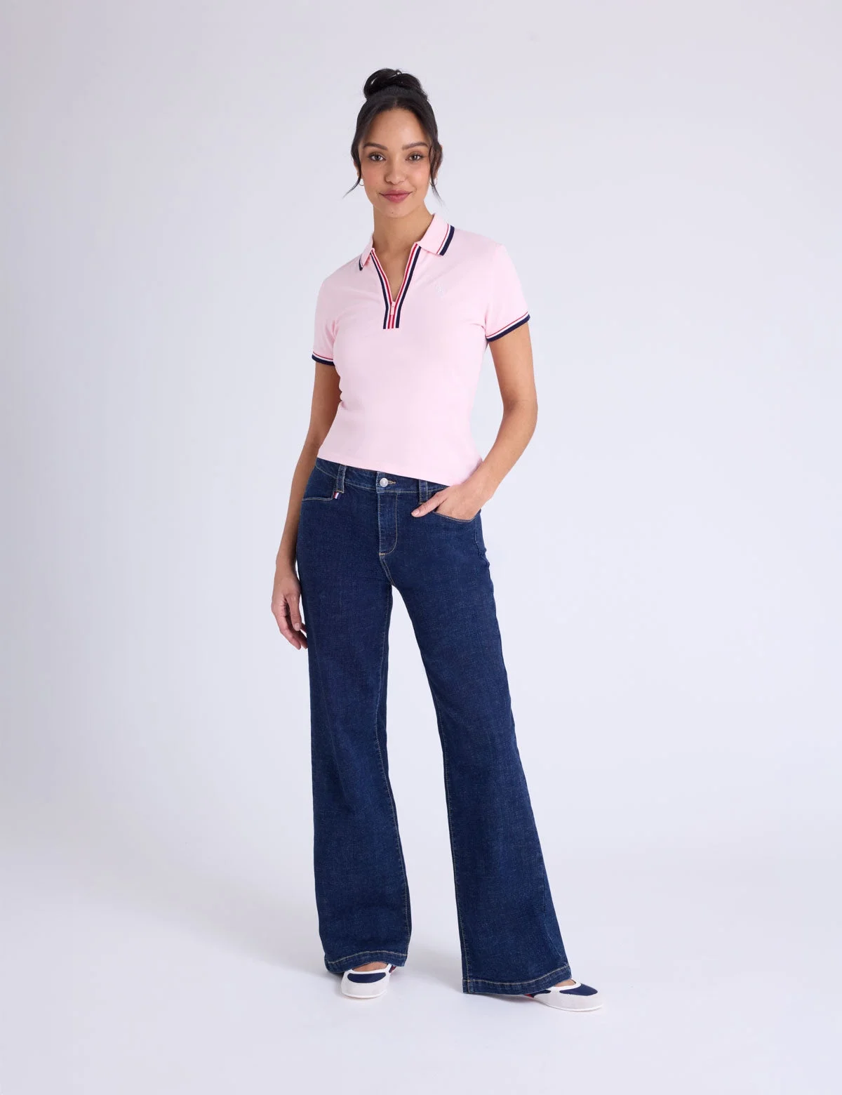 Женская футболка-поло U.S. Polo Assn. Signature Stripe Zip Placket, светло-розовый — фото 3