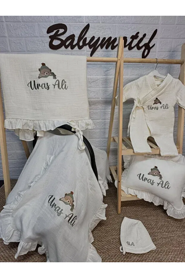 Детский комплект из 5 предметов с оборками из муслина Babymotif, Ecru