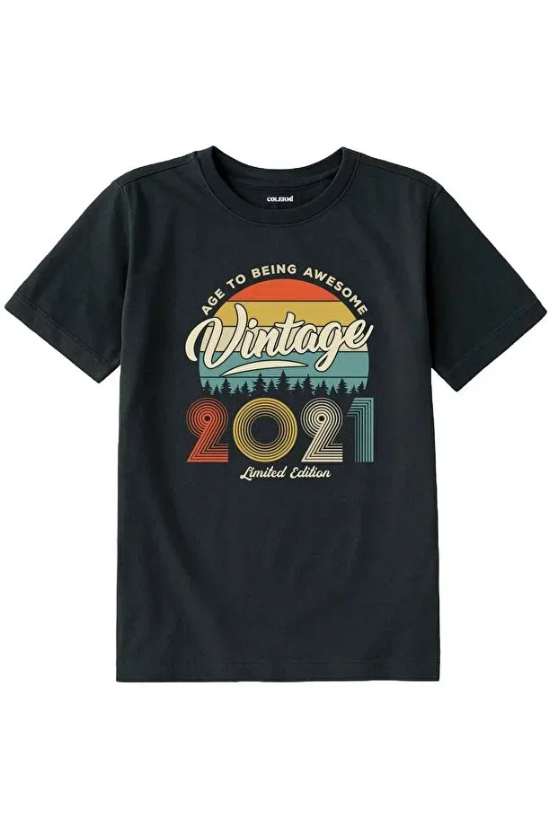 Детская футболка для девочек с принтом Vintage Kids T-Shirt 2021 Birth Year Design Colermi, Anthracite